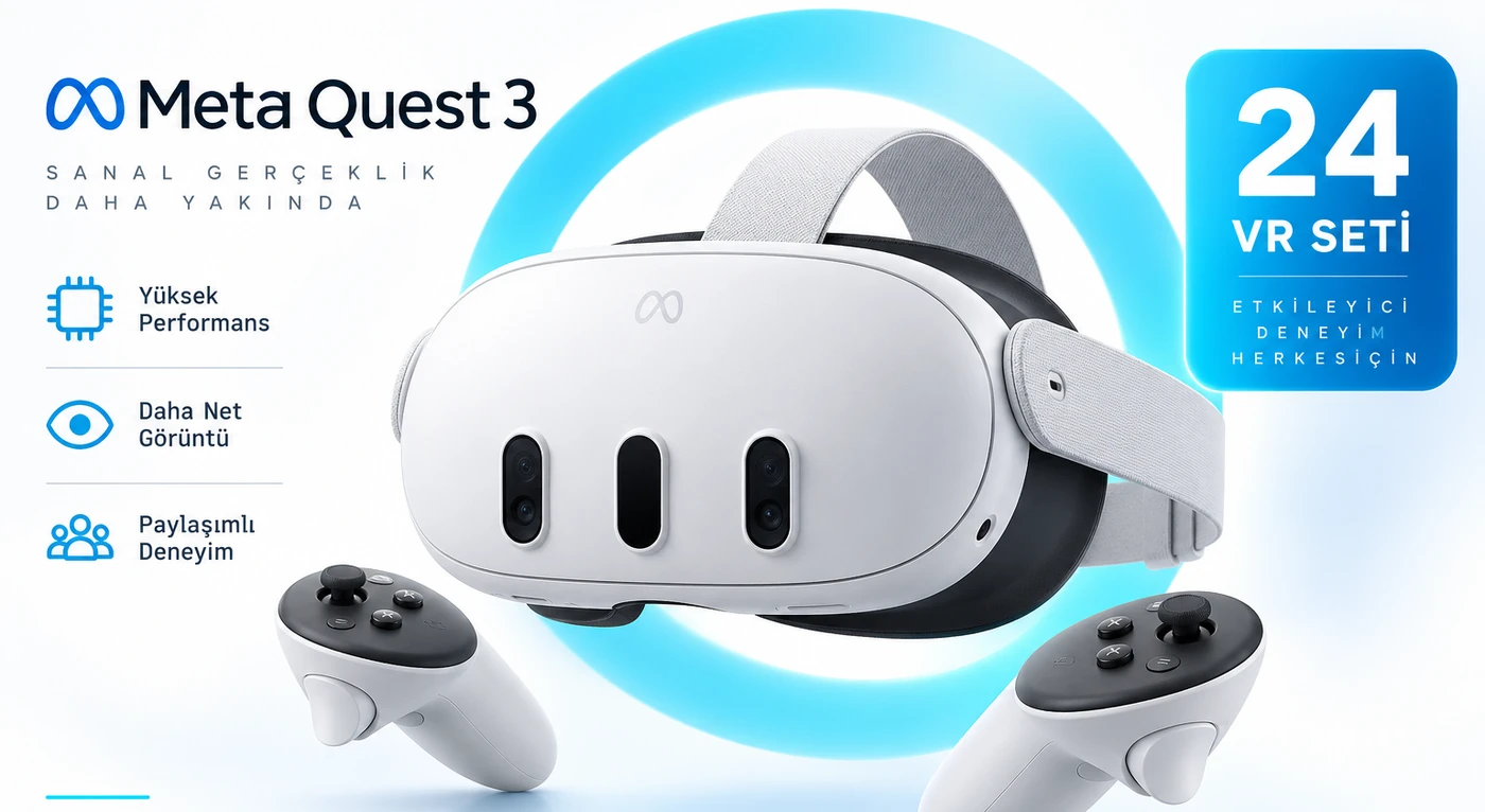 Meta Quest 3 cihazı ve Touch Plus kontrolcüleri